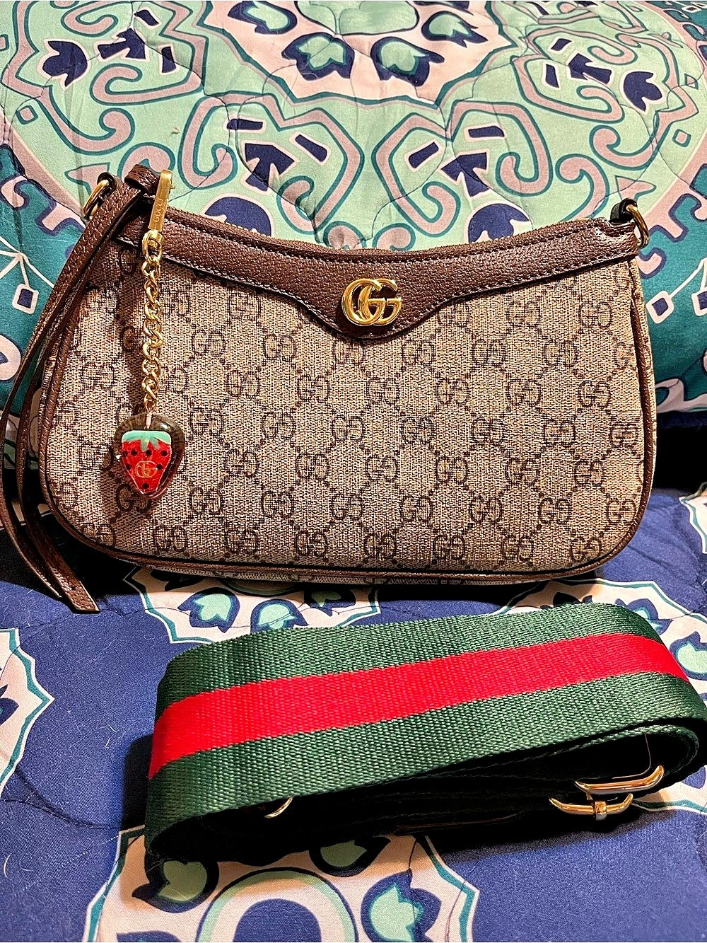 Monogram Small Shoulder Bag with Strawberry Charm - Picture 1 of 7